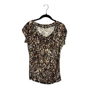 Cable & Gauge Brown Print Drapey Neck Short Sleeve Top Large